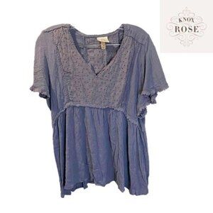 Knox Rose Women's V‎ neck Flutter Short Sleeve Pintuck Blouse